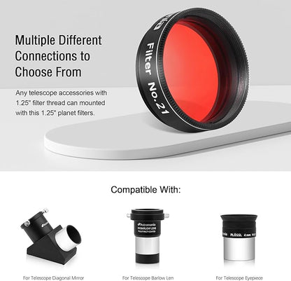 Astromania Telescope Filter, 1.25 Inches Planetary Filter for Astronomy Telescope Eyepiece, Color Filter for Enhancing Contrast in Lunar Planetary Observation - #21 Orange
