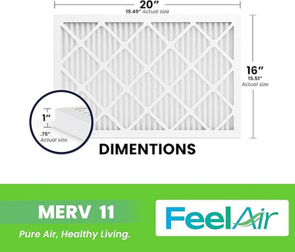 16x20x1 Air Filter – 6 Pack, MERV 11 Pleated HVAC & Furnace Filter, Electrostatic Mechanical Filtration (Actual Size 15.50 x 19.50 x 0.75)