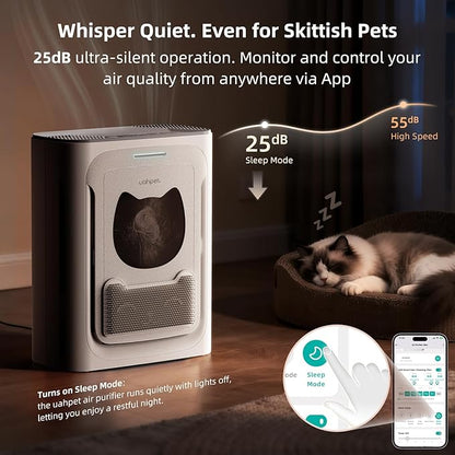 uahpet Pet Air Purifier for Home, Reduce Pet Hair, Dander, Odors, Dust, Smoke for Large Rooms up to 2100 Ft², Air Cleaner with H13 HEPA, Washable Pre-Filter & Air Quality Monitor, White+Gray