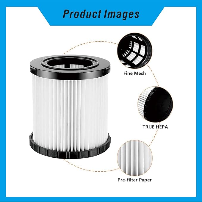 Suitable for DeWalt DCV580/DCV581H Vacuum Filter Replacement, Pack of 2
