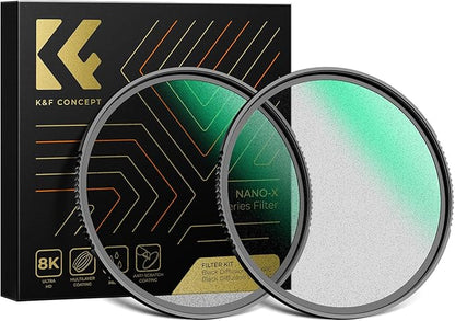 K&F CONCEPT 77mm Black Diffusion 1/4 & 1/8 Lens Filter Kit (2 Pcs), Mist Cinematic Effect Filter for Vlog/Video/Portrait Image with 28 Multi-Layer Coated