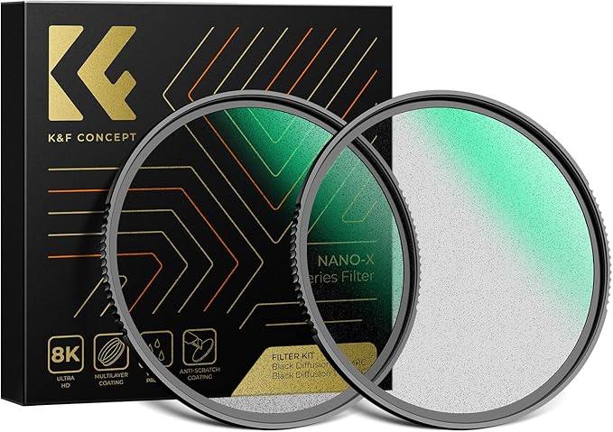 K&F CONCEPT 67mm Black Diffusion 1/4 & 1/8 Lens Filter Kit (2 Pcs), Mist Cinematic Effect Filter for Vlog/Video/Portrait Image with 28 Multi-Layer Coated