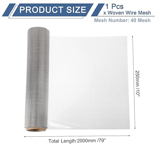 uxcell 40 Mesh 79" x 10" Woven Wire Mesh, 316 Stainless Steel Air Vent Filter Screen, Window Screen Mesh for DIY Projects Vents Cover Filtration Animals Fence