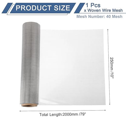uxcell 40 Mesh 79" x 10" Woven Wire Mesh, 316 Stainless Steel Air Vent Filter Screen, Window Screen Mesh for DIY Projects Vents Cover Filtration Animals Fence