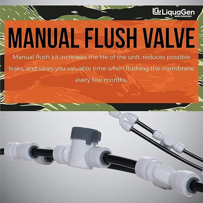 LiquaGen - 6 Stage Reverse Osmosis + Deionization (RO/DI) Water Filter System w/Glycerin Filled Pressure Gauge - 100 GPD | Under Sink Water Filter Machine for Aquarium Water Purification
