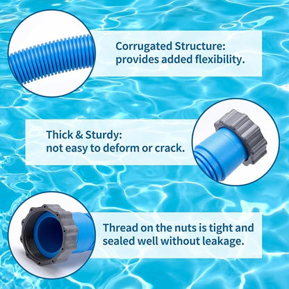 2-Pack 1.5 Inch Pool Pump Hose Replacement for Above Ground Pools, 59" Long Flexible PE Pool Filter Hose for Most 1.5 Inch Diameter Sand Filters & Saltwater Systems Includes 4 Washers (Blue)