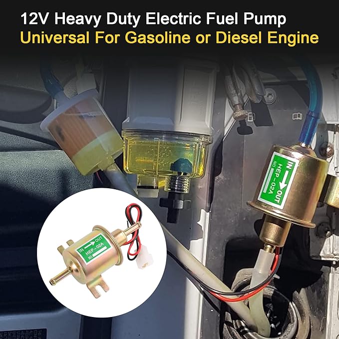 Universal Electric Fuel Pump Kit 12v 3-6 PSI Low Pressure with Fuel Filter 6.56 FT 5/16" ID Fuel Line Replacement For Carburetor Lawn Mower Gas Diesel Fuel Transfer Pump