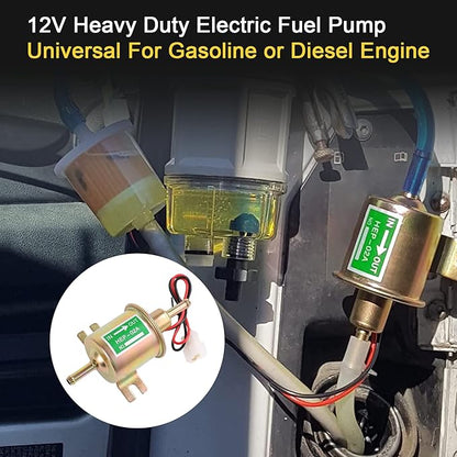 Universal Electric Fuel Pump Kit 12v 3-6 PSI Low Pressure with Fuel Filter 6.56 FT 5/16" ID Fuel Line Replacement For Carburetor Lawn Mower Gas Diesel Fuel Transfer Pump