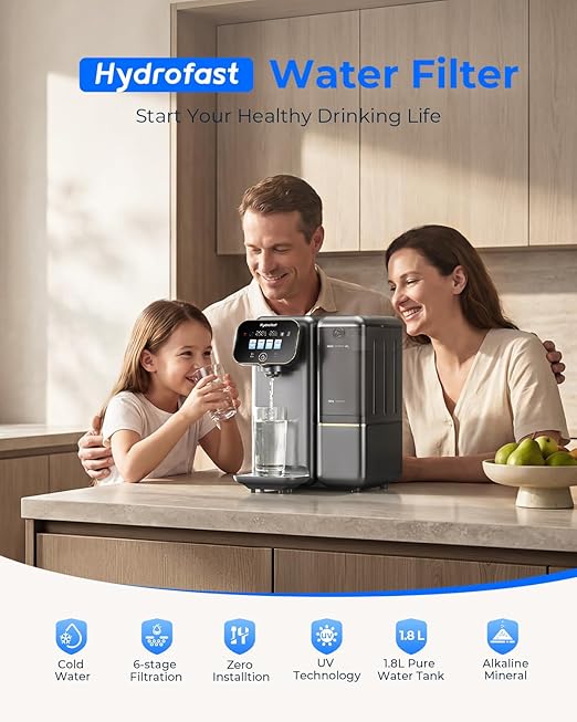 Cold Water Reverse Osmosis Water Filter Countertop, Remineralization & pH Balance UV 6 Stage RO Filtration System, Portable Water Purifier, 3:1 Pure to Drain, No Installation, C100