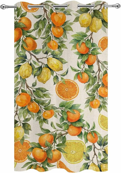 Lemons Yellow Orange Summer Plant Linen Outdoor Curtains for Patio Waterproof Outside Curtains with Grommet Top Weatherproof Curtain for Cabana Pergola Gazebo, 1 Panel, 54" W x 95" L