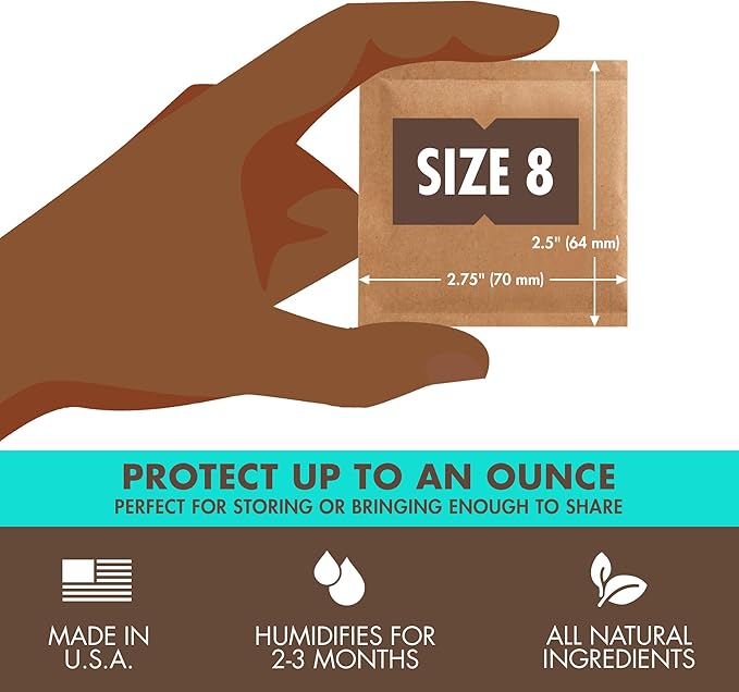 Boveda 62% RH Size 8-10 Pack Two-Way Humidity Control Packs - for Storing 1 oz - Moisture Absorber for Small Storage Containers - Humidifier Packs - Hydration Packets w/Resealable Bag
