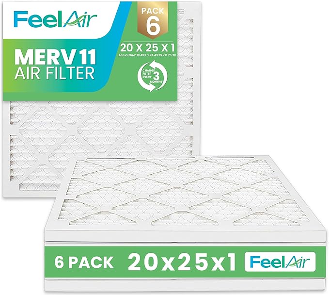 20x25x1 Air Filter – 6 Pack, MERV 11 Pleated HVAC & Furnace Filter, Electrostatic Mechanical Filtration (Actual Size 19.50 x 24.50 x 0.75)