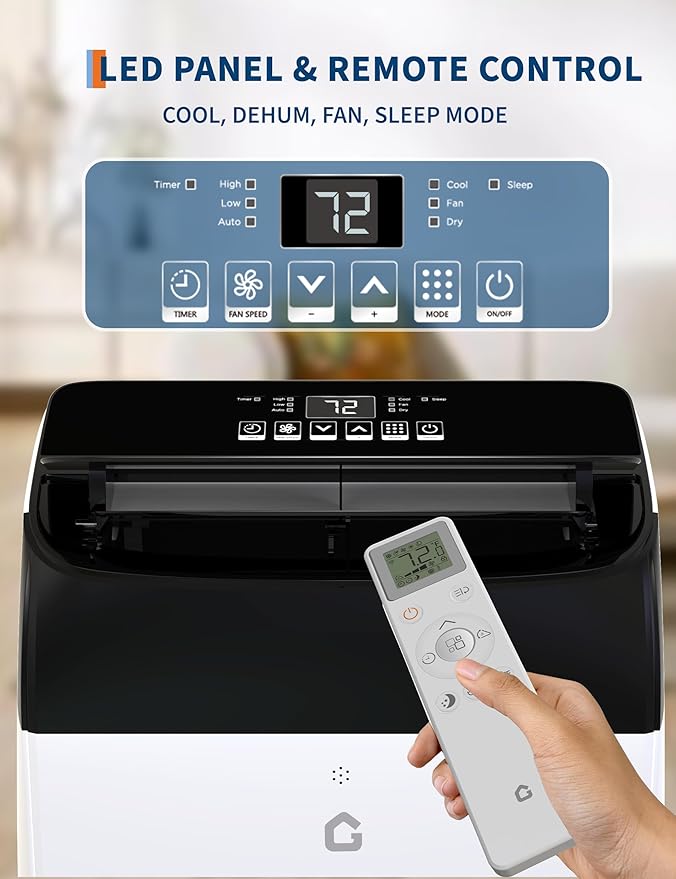 GarveeLife 14,000 BTU Portable Air Conditioners - Smart AC Units Cold with Drainage-free 48db Quiet Cooling within 750 sq.ft, Remote Control 24H Timer/Dehumidifier/Fan Modes for Bedroom Room Indoor