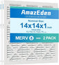 14x14x1 Air Filter 2 Pack (MERV 8) AC Furnace Air Filters 14x14 Pleated Dust Defense Air Conditioner Replacement Filters Home Office MPR 600 FPR 5 (Actual Size: 13.75x13.75x0.75 Inches)