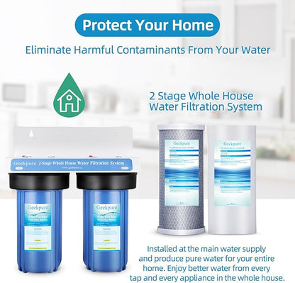 Geekpure 2 Stage Whole House Water Filter System with 10-Inch Blue Housing-1"Port