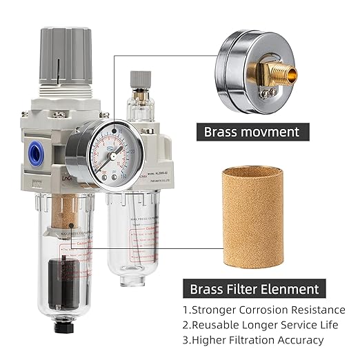 Air Pressure Regulator with Pressure Gauge(0-150PSI),Water Separator for Air Compressor Auto Drain 1/4 NPT Threaded Interface