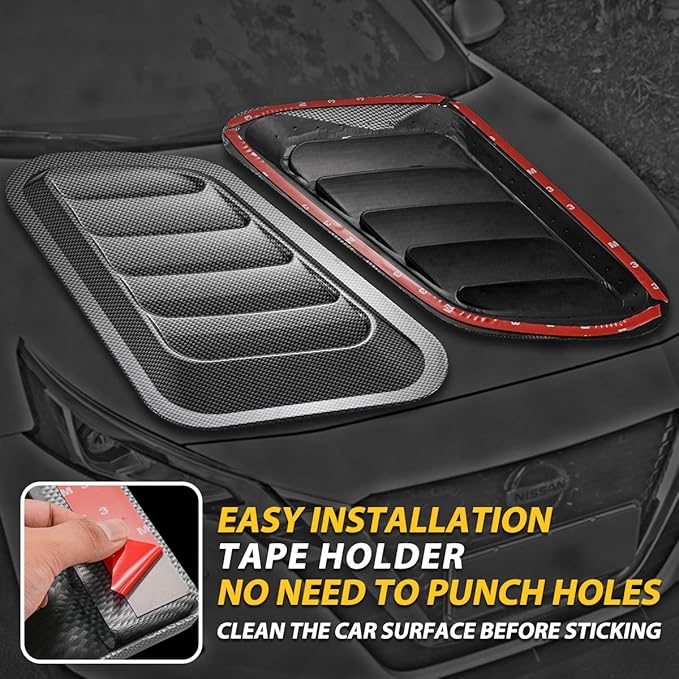 KaTur 1 Pair Universal Car ABS Decorative Air Flow Intake Scoop Turbo Bonnet Vent Cover Hood (Carbon Fiber)