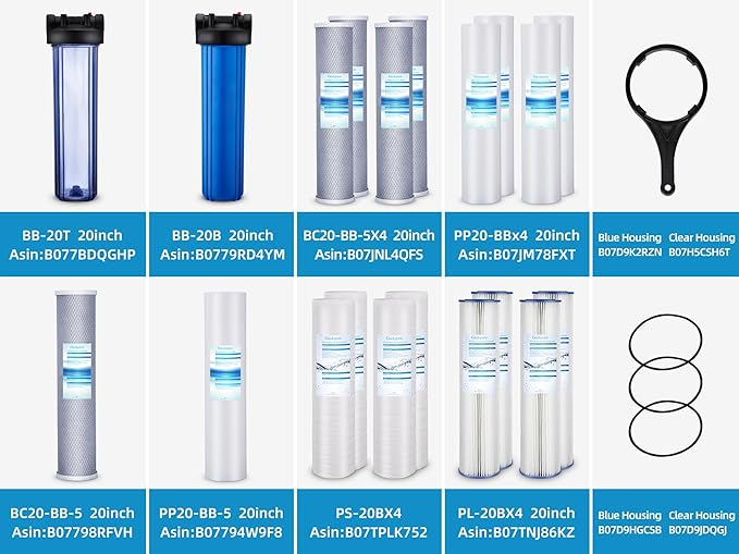 Geekpure Whole House PP Sediment and Carbon Block Replacement Filters -4.5 x 20 Inch -5 Micron-Pack of 4