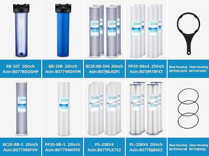 Geekpure Whole House PP Sediment and Carbon Block Replacement Filters -4.5 x 20 Inch -5 Micron-Pack of 4