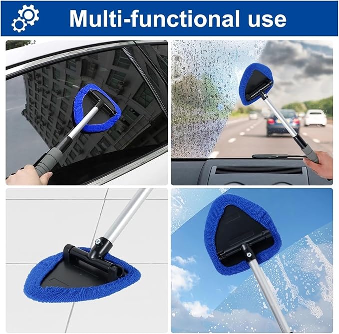Compatible for Window Scraping Mist Eliminator Microfiber Car Cleaner Telescopic Windshield Cleaning Tools Auto Accessories(White)