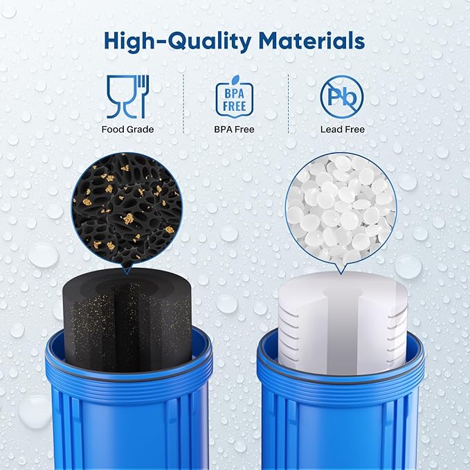 PUREPLUS 5 Micron 4.5" x 10" Whole House Water Filter Combo Kit with Grooved Sediment, KDF & Activated Carbon Block Filter, Replacement for AP810, AP811, WFHDC8001, CB-BB-10, FXHTC, GXWH40L,1PACK