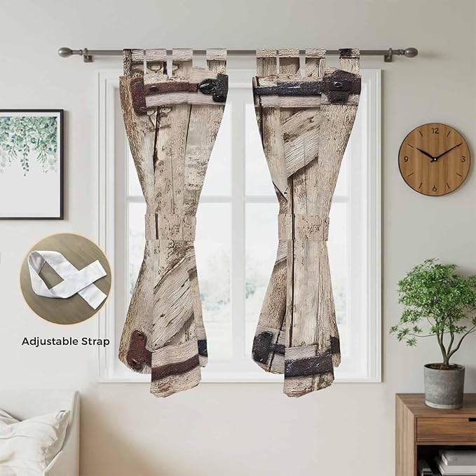 Farmhouse Wood Grain Bedroom Curtains 72 Inch Length, Window Curtains Tab Top, Vintage Country Barn Gate Brown Light Filtering Window Treatments Drapes 52"x72" 2 Panel