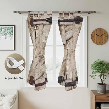 Farmhouse Wood Grain Living Room Curtains 84 Inch Length, Window Curtains Tab Top, Vintage Country Barn Gate Brown Light Filtering Window Treatments Drapes 42"x84" 2 Panel
