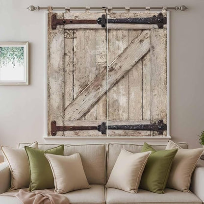 Farmhouse Wood Grain Bedroom Curtains 72 Inch Length, Window Curtains Tab Top, Vintage Country Barn Gate Brown Light Filtering Window Treatments Drapes 52"x72" 2 Panel