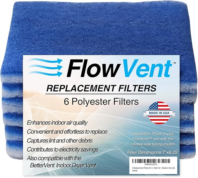 Indoor Dryer Vent Filters | Dual Filter Lint Trap for Electric Dryers | No-Water Required, Low Maintenance | Captures Lint & Dust for Cleaner Indoor Air | Made in the USA