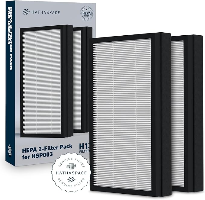 HATHASPACE HSP003 H13 True HEPA Filter Replacement, Dual-Stage Air Purifier Filter with Activated Carbon, Captures Dust, Smoke, Odors, VOCs, Easy to Install, Certified Replacement for HSP003, 1 Set