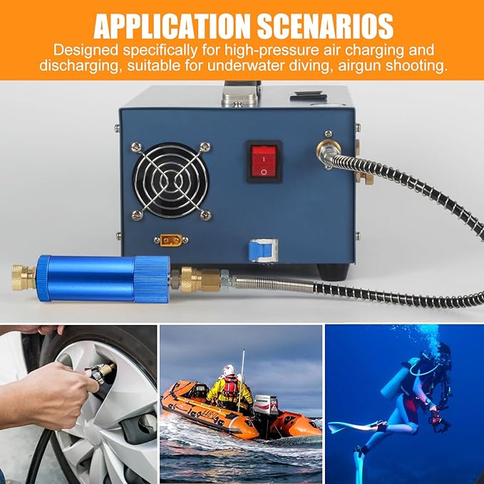 High Pressure PCP Air Filter Oil-Water Separator, 40MPa/5800Psi Inline Moisture Separator with 8mm Quick Connect, Complete Kit with 25 Filters, Sealing Rings & Gaskets for Air Compressor Pump (Blue)