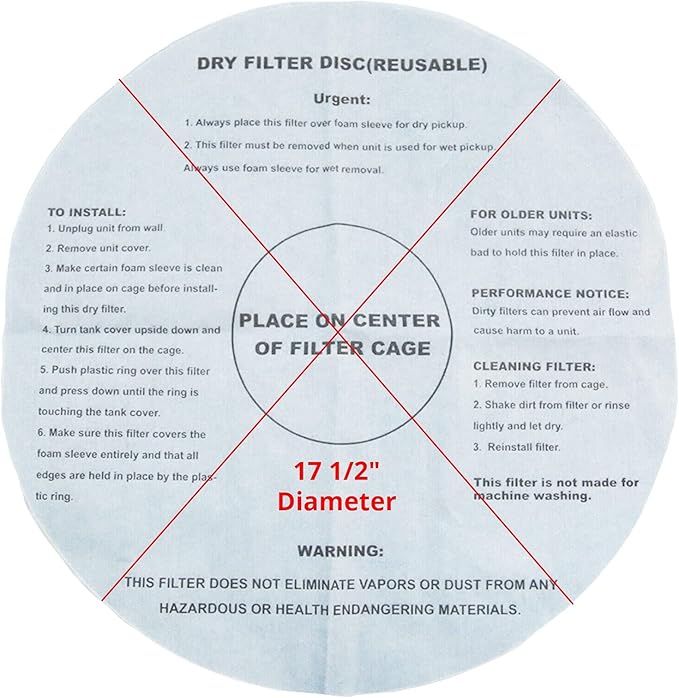 6 Dry Filter For Shop Vac with 2 Mounting Ring, 17.5" Inch Paper Reusable Dry Disc Filter Compatible with Shop Vac, Ridgid, Craftsman and Other Similar Wet Dry Vacuum Cleaners