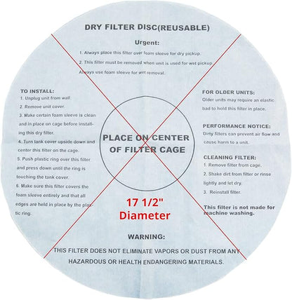 6 Dry Filter For Shop Vac with 2 Mounting Ring, 17.5" Inch Paper Reusable Dry Disc Filter Compatible with Shop Vac, Ridgid, Craftsman and Other Similar Wet Dry Vacuum Cleaners