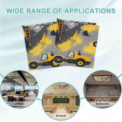 4 Pcs Fluorescent Light Covers for Ceiling Lights Yellow Construction Vehicles Excavators Cranes Trucks Gray Decorative Magnets Light Filters for Office Home Classroom Must Haves 4’ x 2’