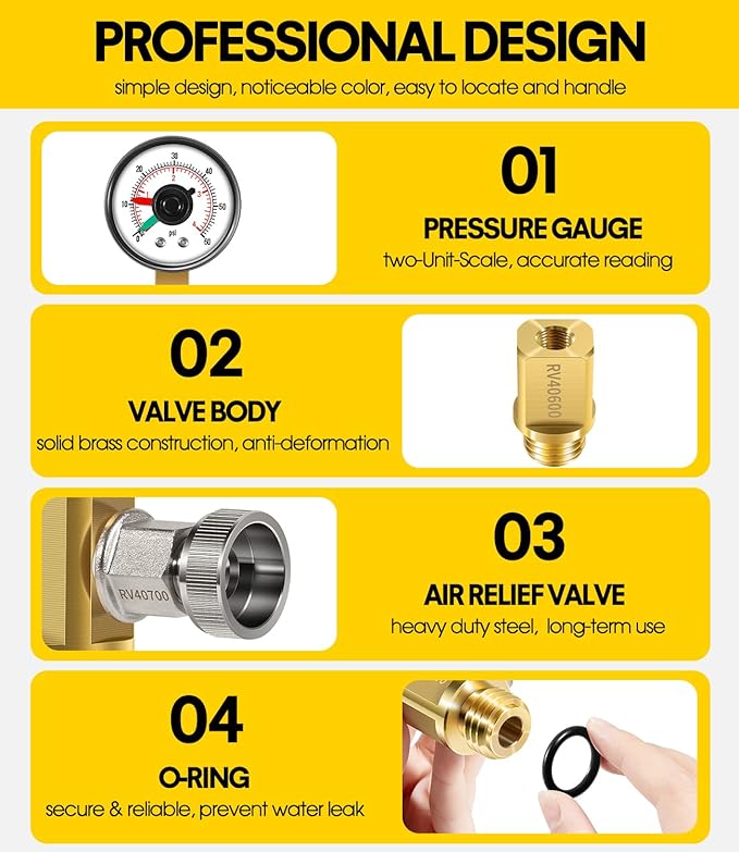 98209800 High Flow Manual Relief Valve/Air Relief Manual Valve Assembly with Pressure Gauge, Replacement for Pool and Spa Filter (RV40600 (98209800 Brass))