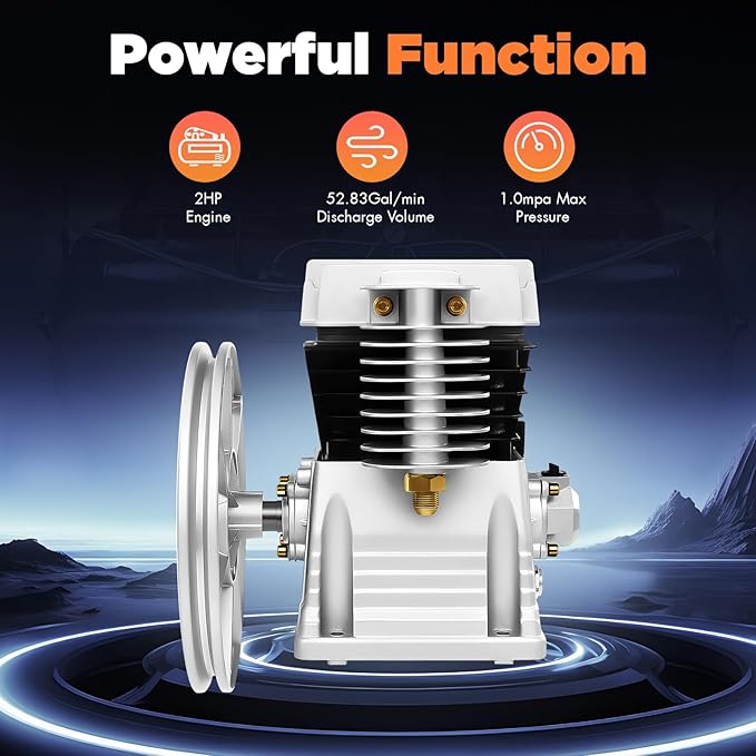 2HP Air Compressor Pump, Air Compressor Pump Head with Motor & Breathing Nozzle 200L/Min, 1.5KW Oil Lubricated AIr Compressors Pumps