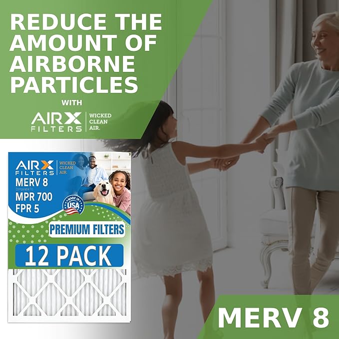 24x30x1 Air Filter MERV 8 Rating, 12 Pack of Furnace Filters Comparable to MPR 700 & FPR 5 - Made in USA by AIRX FILTERS WICKED CLEAN AIR.
