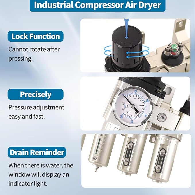 1/2" NPT Industrial Grade 4 Stage Air Compressor Drying System, 0-240 PSI, Particulate & Coalescing Filters, Auto Drain Air Compressor Water Separator System Filter Oil for Paint Spray＆ Plasma Cutter