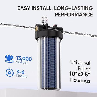 1 Micron 2.5" x 10" Whole House CTO Carbon Water Filter Cartridge Replacement for Under Sink Water Filter System, Dupont WFPFC8002, WFPFC9001, FXWTC, SCWH-5, WHEF-WHWC, WHCF-WHWC, AMZN-SCWH-5,4Pack