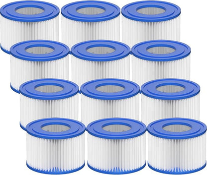 Type VI Hot Tub Filter Cartridge Compatible with Lay-Z-Spa, Coleman SaluSpa 90352E, 58323E, 58323 Swimming Pool Pump (12 Pack)