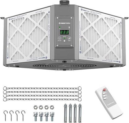 Abestorm 360 Degree Intake Air Filtration System for Woodworking, Built-in Ionizer, 1350CFM Hanging Air Filter, Shop Dust Collector, Garage WorkShop, MERV-11 filter, DecDust 1350IG