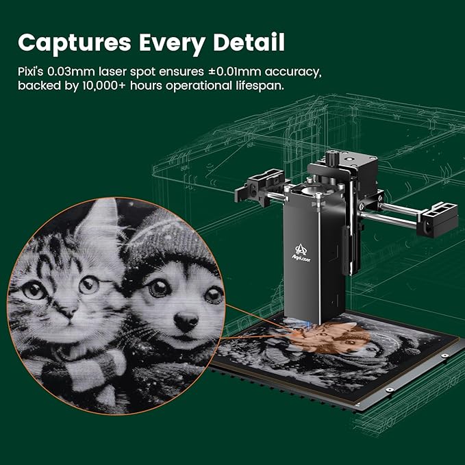 AlgoLaser 10W Laser Engraver Machine: Portable & Smart with 3.5" Touch Screen, Hand Drawing/Wireless/SD Card/Offline Engraving, AlgoOS 2.0 Self Developed System for Wood, Acrylic, Leather