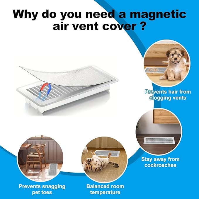 4 PCS White Magnetic Vent Covers -5"x11" Magnetic Air Vent Screen - for Floor/Wall/Ceiling Registers - Easy Install, Secure Fit - Durable(Fits Registers 5"to 6" Width x 11" to12.5"Length)
