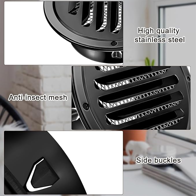 Zonon 24 Pcs Stainless Steel Soffit Vents 4 Inch Round Dryer Vent Cover with Mesh Screen for Home Outdoor Bathroom Wall Ceiling Outside Exterior Exhaust (Black)
