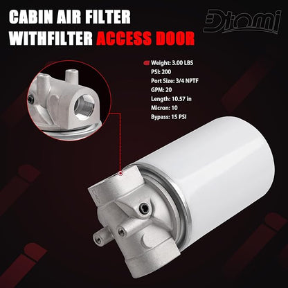 Hydraulic Oil Filter 10 Micron - 20 GPM Flow Rate, 200 PSI Max Pressure, 1"-12 UNF Thread | Spin-On Filter Housing for Log Splitters Replaces# 120-818, 723-0405, 221006 Oil Filter Kit