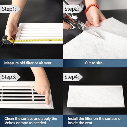 MERV 8 Air Vent Filters,20" x 98" Cut to Fit Air Filter (60+ Filters),Electrostatic Filter Media for Air Vents,Air Conditioner,HVAC,Registers,Grilles,Includes 48 Adhesive Hooks