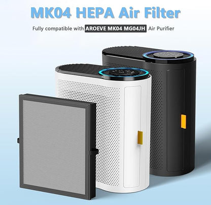 MK04 Air Filter Replacement for AROEVE MK04 Premium Filter for Dust Pet Dander Smoke for Bedroom, Replace Part# MK04LX Filter, Enhanced Smoke Removal Version, 2Pack