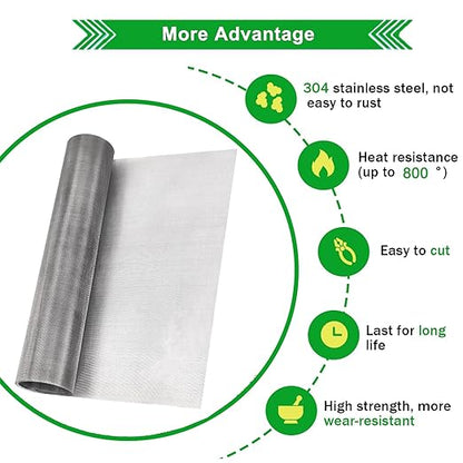 20mesh Stainless Steel Mesh Screen, 15.7"x78.7"(40x200cm) Metal Mesh Screen, 1mm Hole Woven Wire Mesh, No Rust and Easy to Cut for Air Vent, Window Screen, Cage, Filter Mesh DIY Projects
