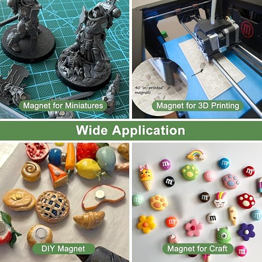 rhinocats 60Pcs Small Magnets, Mini Variety Magnets for 3D Printing,4 Different Sizes, Multi-Use for Miniatures, DIY, Office, Hobbies, Crafts and Science
