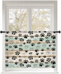 Sheer Curtains 54 Inch Length, Sage Green Beige Farmhouse Semi Sheer Curtains Light Filtering Window Treatment, Black Dog Paw Vintage Wooden Privacy Voile Drapes for Living Room Bedroom 52x54 Inch